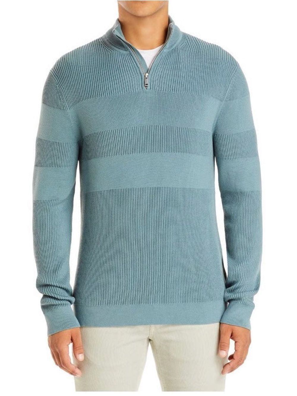 Theory Walton Dusty Blue Quarter Zip Ribbed Cotton Long Sleeve Pullover Size XL
